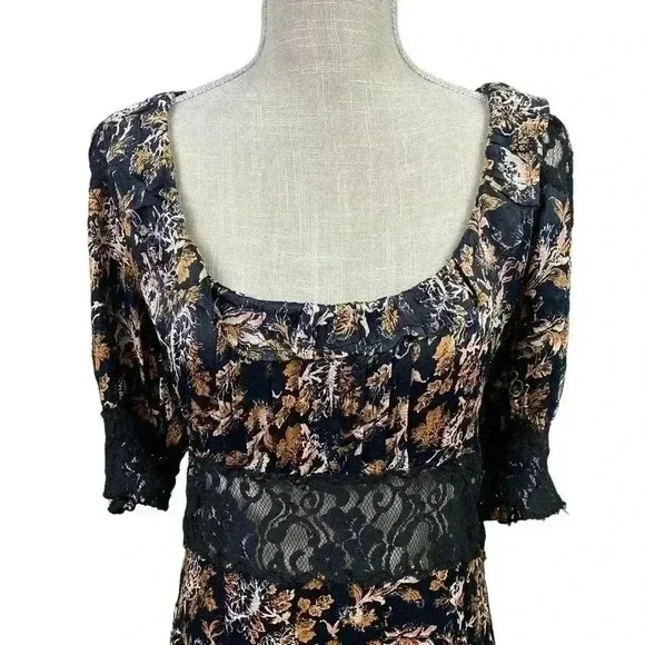 Free People Lucie Mini Dress in Black Combo With Lace Detail Size 8 - Picture 6 of 16